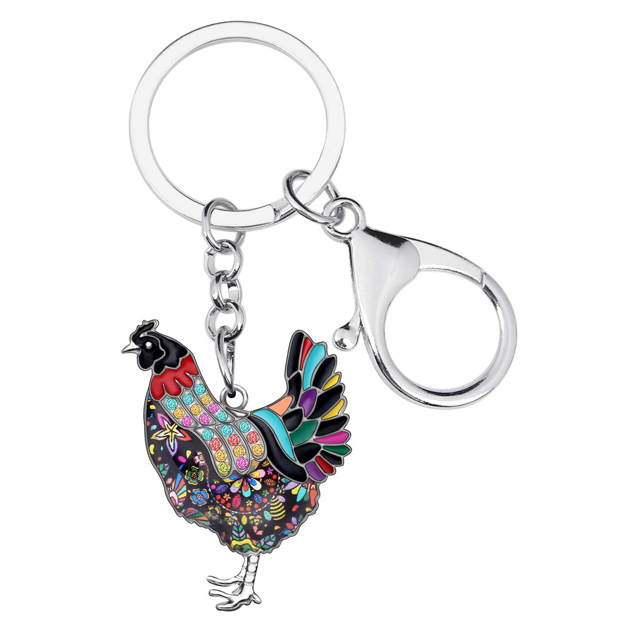 NEWEI Enamel Alloy Hen Chicken Keychain Keyrings for Women Girls Cute Chicken Gift (Black)