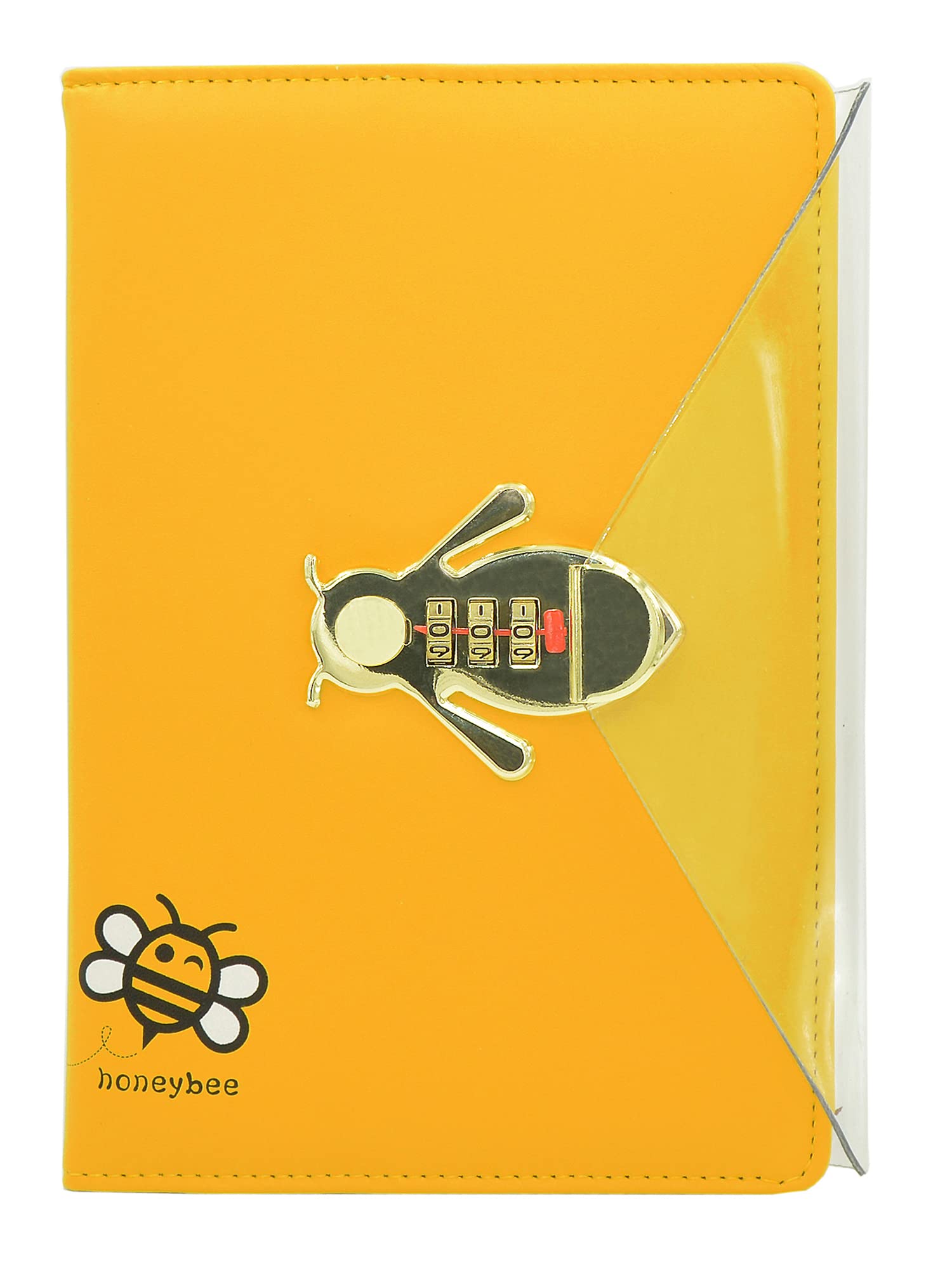 NectaRoy A5 Lockable Diary, Bee-Shaped Lock Travel Journal, PU Leather Password Notebook, Sketchbook Office School Supplies Student Stationery Birthday Gift, Pen Holder&Card Slots, 210x145mm