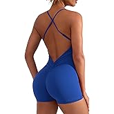 YEOREO Backless Tummy Control Jumpsuits for Women One Piece Workout Jumpsuits Sleeveless V Back Lizvette Scrunch Yoga Rompers