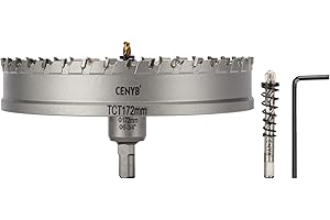CENYB 6-3/4" (172mm) Tungsten Carbide Tipped Hole Saw with 2Pcs Titanium-Plated Pilot Drill Bits for Hard Metal,Stainless Steel,Iron,Aluminum Alloy,Wood and Plastic