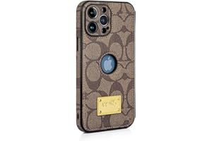 JCHMOGF Compatible with iPhone 16 Pro Max Case with Logo View, Built-in Full Camera Lens Protector, Luxury Designer Elegant Shockproof Protective Leather Cover Phone Case for iPhone 16 Pro Max Khaki