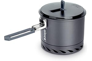Alocs 1.4L Lightweight Camping Cookware, Aluminum Pot with Heat Exchanger, Grey, Perfect for 1-2 Campers