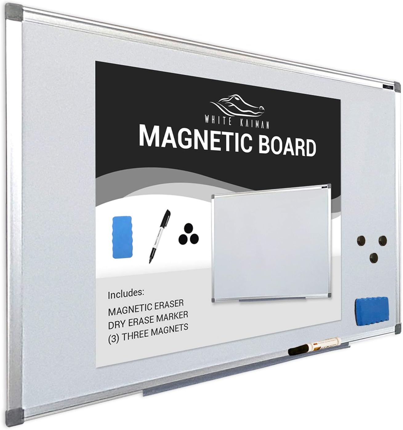 Dry Erase Magnetic Whiteboard w/Silver Frame 48" x 36" - Easy Mount System for Landscape or Portrait Hanging Magnetic Dry Erase Board - Incl White Board, 1 Eraser and Marker (4'x3')