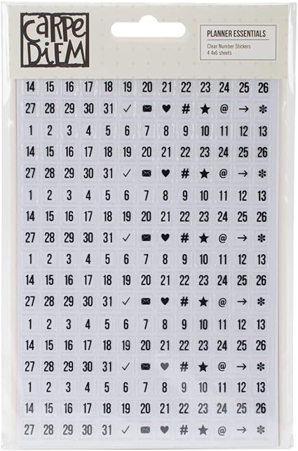 Planner Essentials Simple Stories Clear Stickers 4x6 4 Pack Numbers 2 Desi