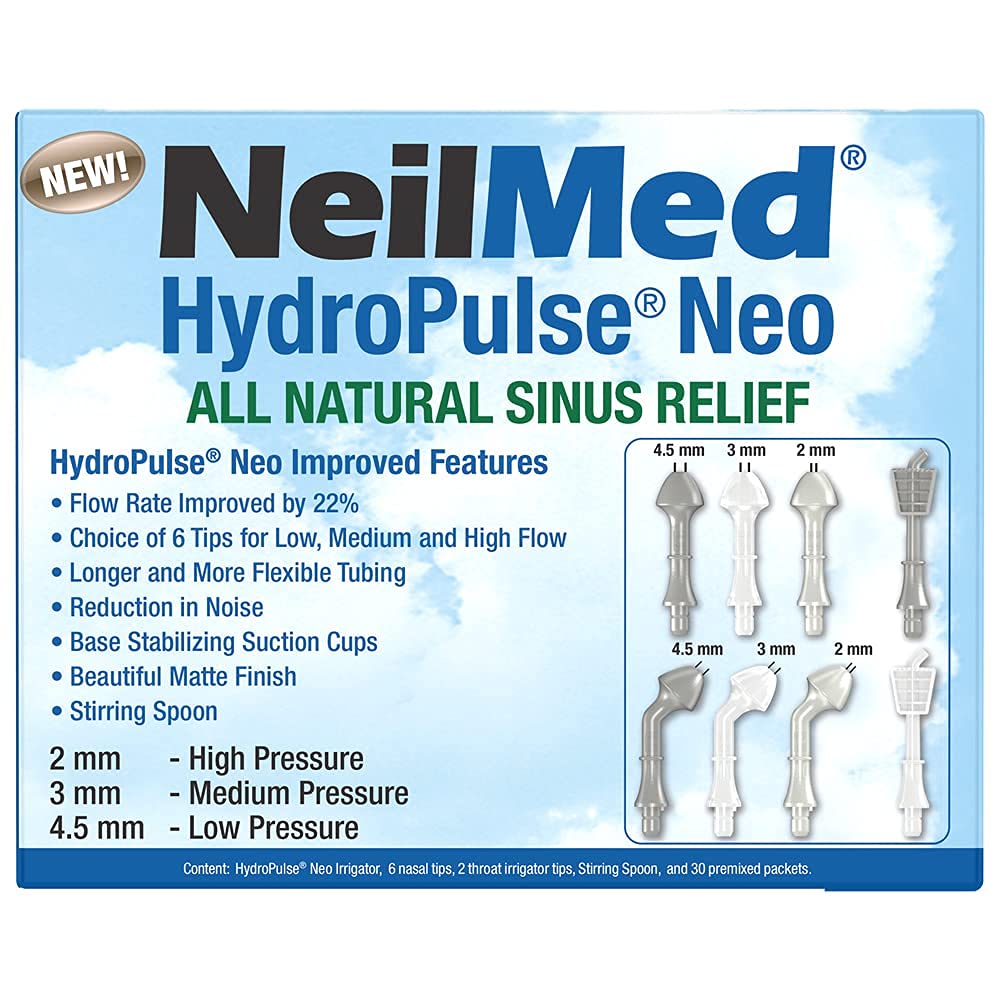 NeilMed HydroPulse Neo. Multi-Speed Electric Pulsating Nasal Sinus Irrigation System with 30 Sinus Rinse Premixed Packets.