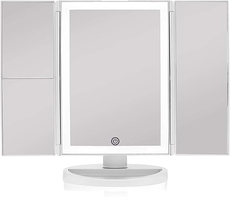 Beautyworks Miroir De Maquillage Triple Miroir De Bureau Lumineux A Led De Magnification 1x 2x 3x Batterie Et Charge Usb Rotation De 180 Degres Libre Reglable Amazon Fr Cuisine Maison