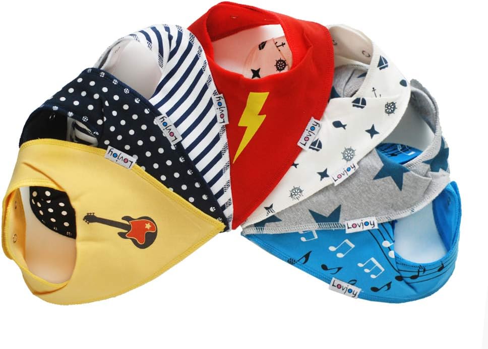 Lovjoy 100% Cotton Bandana Dribble Bibs, Light & Absorbent for Warm Months Fits upto 3 years - 7 PACK (Set 2)