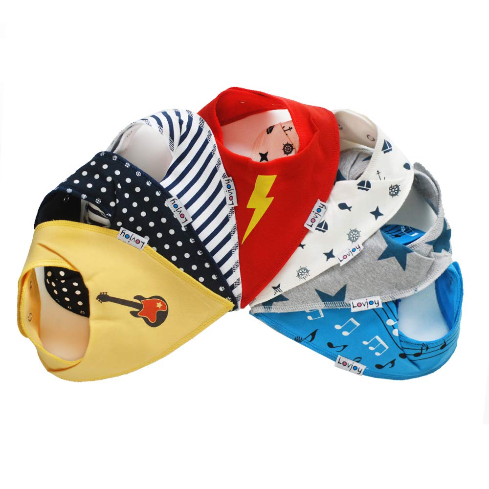 Lovjoy 100% Cotton Bandana Dribble Bibs, Light & Absorbent For Warm Months, Fits upto 3 years - 7 PACK (Set 2)