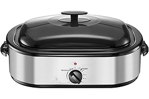 Uargd 14QT Electric Roaster Oven with Adjustable Temperature, Self-Basting Lid, Lift-Out Rack, and Defrost & Warm Functions, 