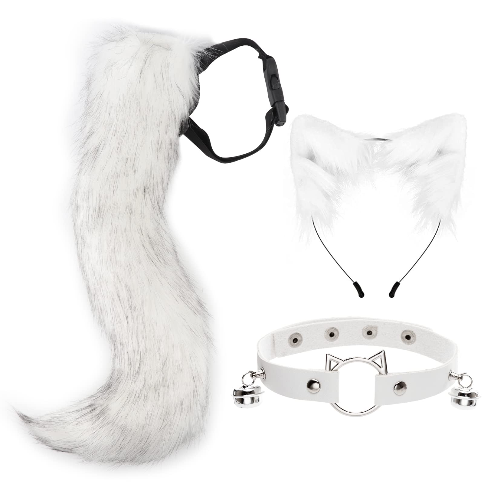 DRESHOW Fox Faux Fur Tail Cat Ears Headband Halloween Party Costume Neck choker Cosplay Set for Women — image 1