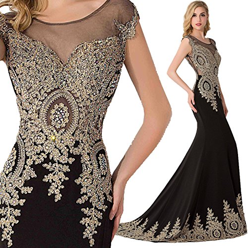 Babyonline trumpet long evening dress lace beads cap sl…