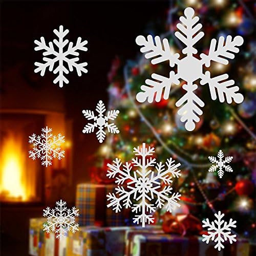 Christmas Decoration Snowflakes White Window Clings 81 PCS (3 Sheets) Snow Flakes Windows Glasses Decal Stickers