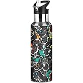 ALAZA Abstract Monster Truck Car Water Bottle with Straw Lid Vacuum Insulated Stainless Steel Thermo Flask Water Bottle 20oz