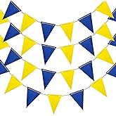 Yellow and Navy Blue Pennant Banner,Paper Triangle Bunting Flags for Baby Shower Kids Birthday Graduation Wedding Hanging Party Decoration（36pcs）