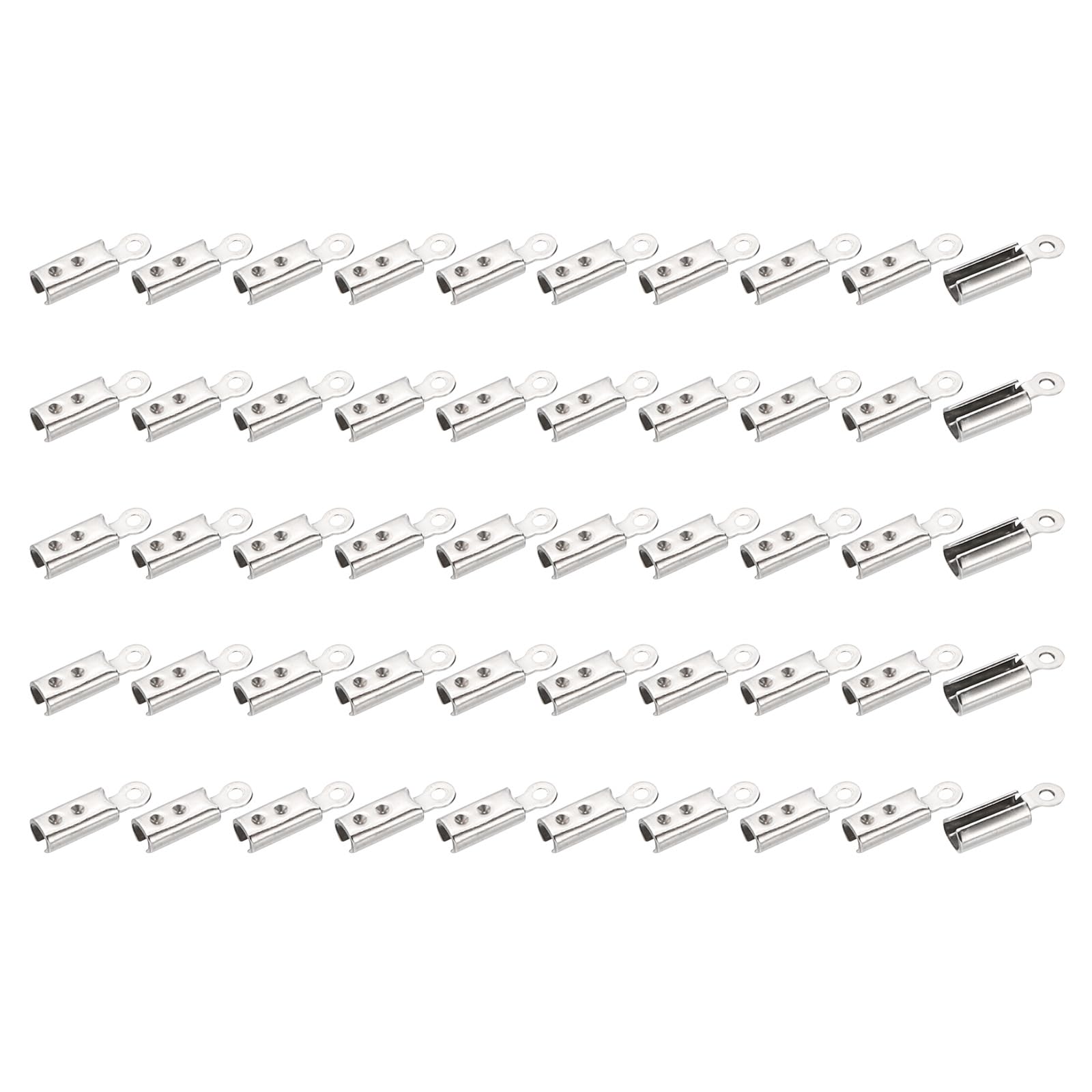 PATIKIL 10 x 3 mm Fold Over Crimp Cord Ends, 200Pcs Stainless Steel Folded Cylindrical Clamp Ends for Leather Jewelry Making, Stainless Steel Color