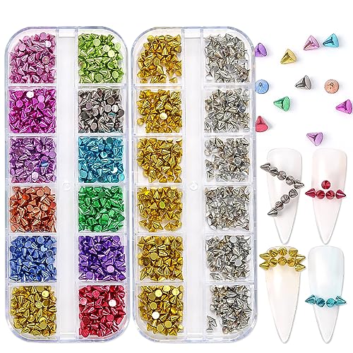 DANNEASY 2 Boxes/24 Grid Punk Nail Charm Mix-color