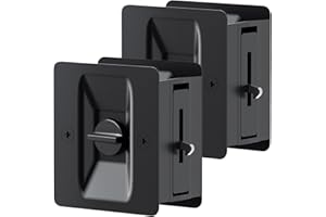 AWDIA Matte Black Pocket Door Lock, 2-Pack Privacy Pocket Door Hardware, Pocket Door Handles, Pocket Door Lock Latch with Pull, 2-3/4’’x2-1/2’’, for 1.38’’-1.77’’ Thickness Door
