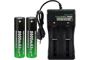 CBJJ 18650 Battery and Charger Combo, 3.7V 18650 Rechargeable Battery Flat Top 9000mAh Battery with 2 Slots Charger (2 Pack Flat Top Batteries)