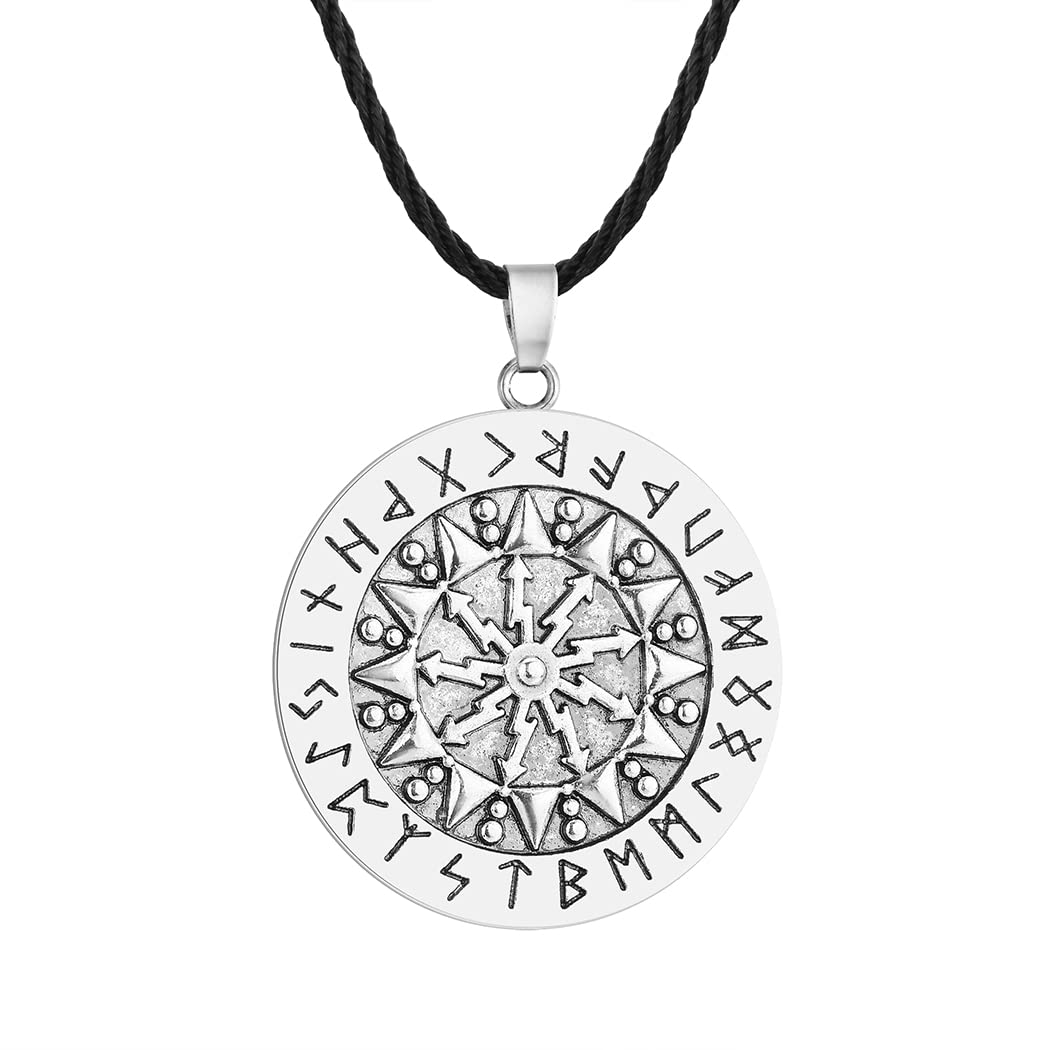 LUTAKU Viking Runes Pendant Thor's Shield Necklace for Men Nordic Protection Warrior Sacred Charm Chain Celtic Scandinavian Druid Magic Amulet Jewelry