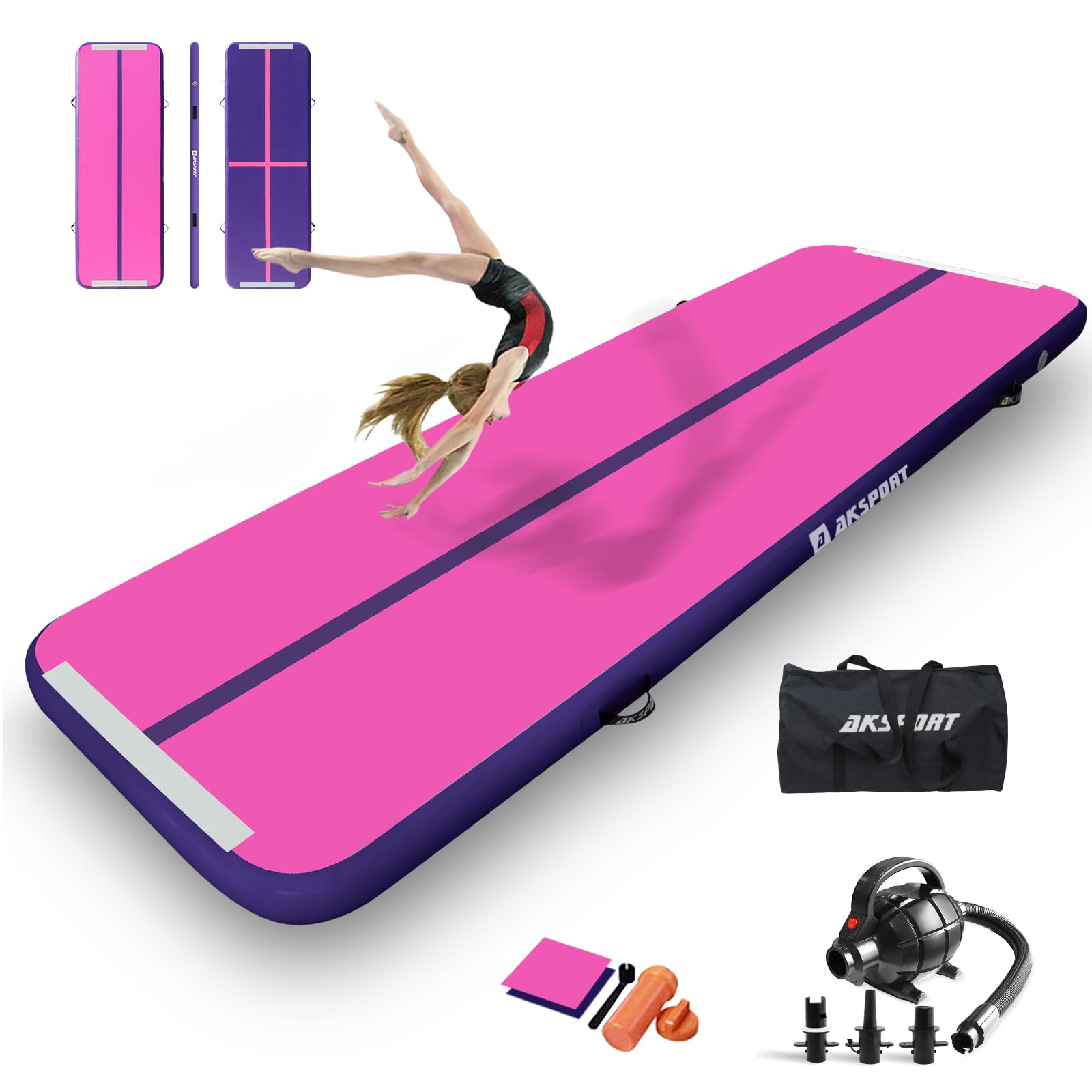AKSPORT Air Mat Tumble Track Gymnastics Tumbling Mat Inflatable Floor Mats With Electric Air Pump for Home Use/Tumble/Gym/Training/Cheerleading/Parkour/Beach/Park/Water (Fuchsia, 9.84ft) Image AKSPORT Air Mat Tumble Track Gymnastics Tumbling Mat Inflatable Floor Mats With Electric Air Pump for Home Use/Tumble/Gym/Training/Cheerleading/Parkour/Beach/Park/Water (Fuchsia, 9.84ft) Image