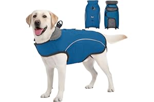 SlowTon Warm Dog Winter Coat - Adjustable Fleece Lined Dog Snow Jacket with Reflective Stripes & Pockets, Water-Resistant Col