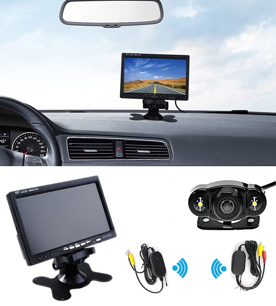 Riloer Wireless Rear View Camera Kit, 7 Inch Digital HD TFT LCD Monitor + Waterproof Reversing Camera with Night Vision, 170° Wide Angle, Fit for most of 12V Vehicles