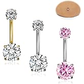 JESMODA 1PC G23 Titanium Belly Button Rings 14G 1.6MM Round Cubic Zirconia Belly Rings 6 Sizes of Length to Choose Navel Barbell Belly Piercing Jewelry for Women