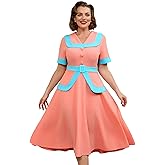 AOMEI DRESS Elegant Womens Summer Dresses Vintage Plus Size Color Block Short Sleeve Ruffle A Line Dress