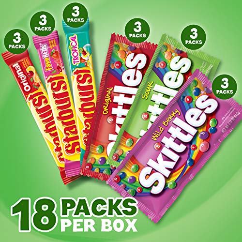 SKITTLES & STARBURST Full Size Variety Mix for Christmas Candy Gifts & Stocking Stuffers, 18 Count