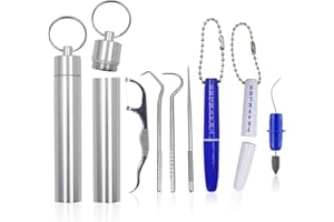 Portable Travel Toothpick Dental Tool, Stainless Steel Toothpick and Emery Stain Eraser, Metal Toothpick, Teeth Cleaning Plaq