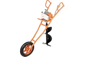 Liffshsy 63CC 3HP Post Hole Digger, Wheelbarrow Gas Powered Earth Digger with earth Auger Drill and 11" Single Blade Bit, 2-Stroke Gas Powered Earth Auger Borer Ground Drill for Farms Gardens (Orange)