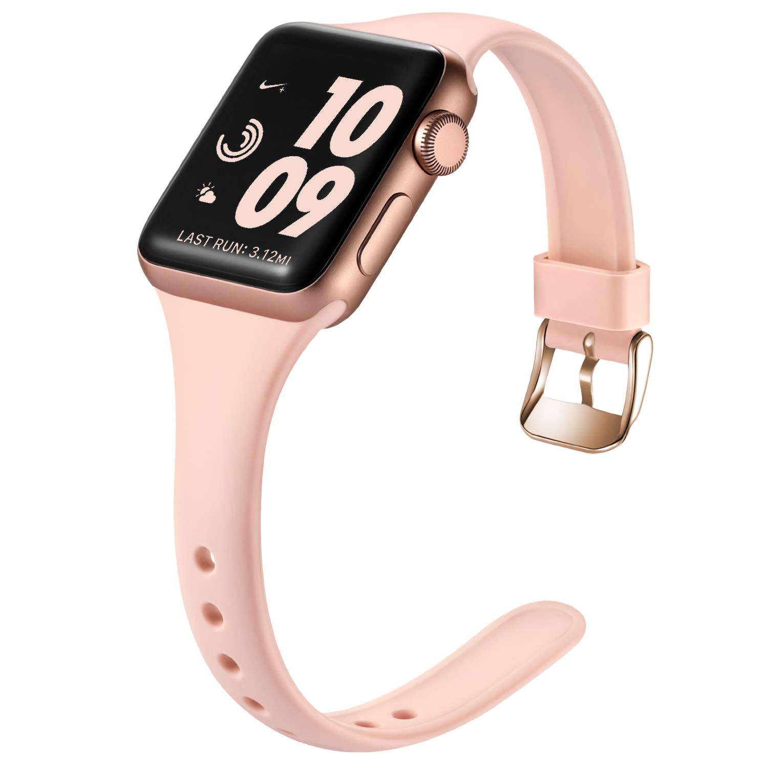 Wepro Strap Compatible with Apple Watch 38mm 41mm 40mm for Women Men, Soft Silicone Slim Sports Replacement Strap for Apple Watch SE/iWatch Series 8 7 6 5 4 3 2 1, Large, Pink/GoldBuckle