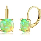 CiNily Leverback Dangle Earrings for Women Girls Hypoallergenic,14K Gold Plated Pendant Earrings Square Opal Hoops Hanging Lever Earrings Fashion Jewelry Gifts for Sensitive Ears