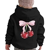 Tuislay Cute Cherry Hoodie For Girls Bow Graphic Hoodies Kids Long Sleeve Hooded Sweatshirt Preppy Coquette Clothes Pullover