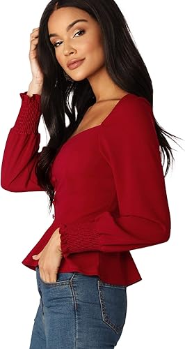 off the shoulder shirred peplum blouse