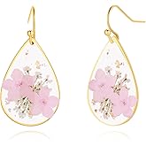 AUNTESIGN Forget-Me-Not and Queen Anne's Lace Pressed Wildflower Earrings | Pressed Flower Earrings | Handmade Drop and Dangle Earrings | Gift for Woman