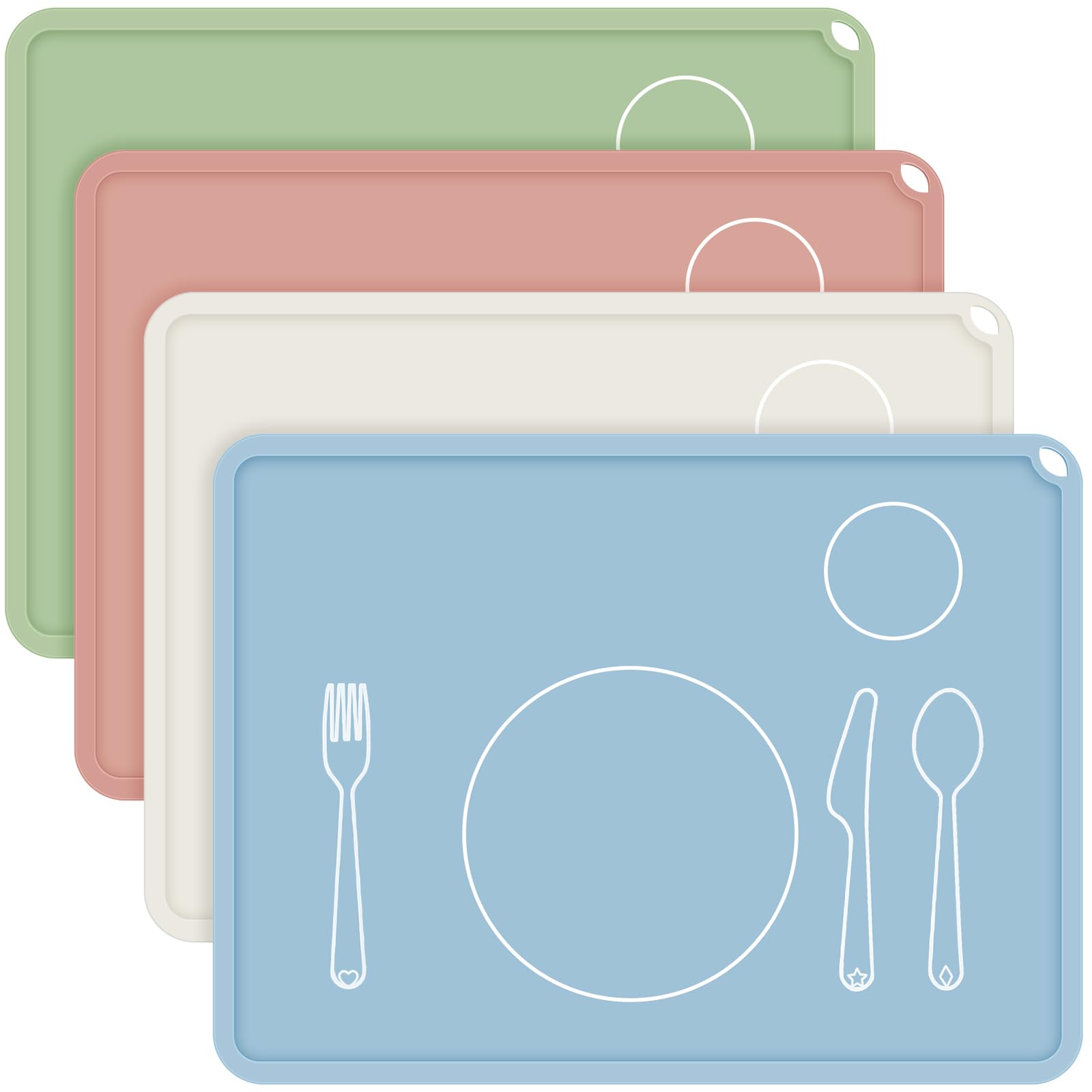 Photo 1 of Zhehao 4 Pcs Montessori Kids Placemat 16 x 12'' Non Slip Baby Silicone Placemats for Toddlers Baby Eating Mat Food Mats for Toddler Dining Table Setting Learning Travel Kitchen(Neutral Colors)