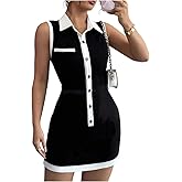 SOLY HUX Women's Button Down Mini Dress Sleeveless Collared Bodycon Work Business Cocktail Dresses
