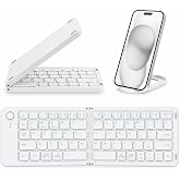 Mini Foldable Bluetooth Keyboard Portable Wireless Full Size Keyboard，White | Sync Up to 3 Devices, Ultra-Slim Travel Folding Keyboards for iPhone iPad Mac Android Windows iOS