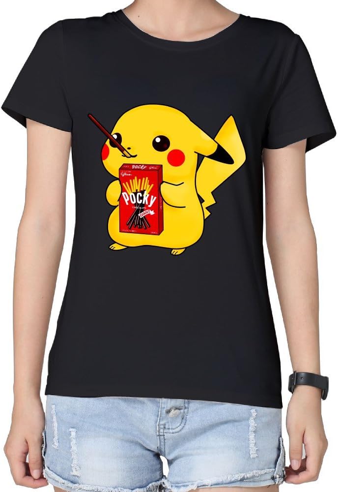 Ladies's Cartoon Cute Pikachu Eating Pockys Fashion Personalized Shirt