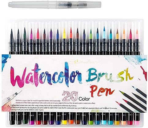 Bluecookies 20 PCS Watercolor Brush Pen 