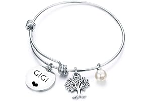TGBJE Gigi Bracelet Hand Stamped Wire Bangle Great Grandma Gift With Family Tree