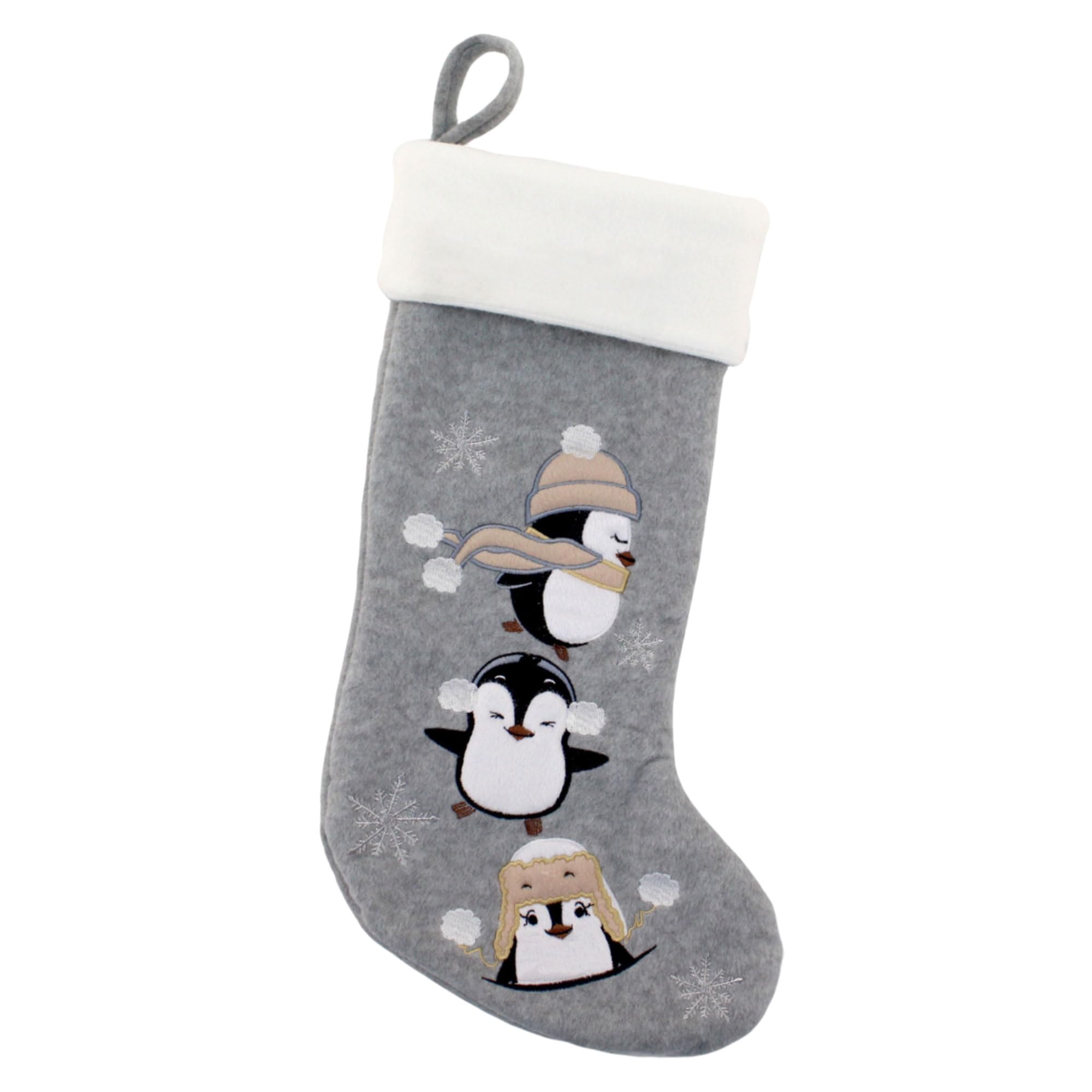 BambooMN 1 Pc Set 18" Classic Hand Embroidered Sequined Cute Animal Christmas Stocking, 02 Penguin