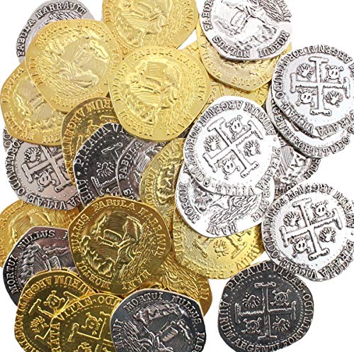 Pirate Treasure Metal Coins 32 Large Gold Silver Doubloon Coins Antique Replicas Fantasy Party Supplies Decor Decorations By Well Pack Box