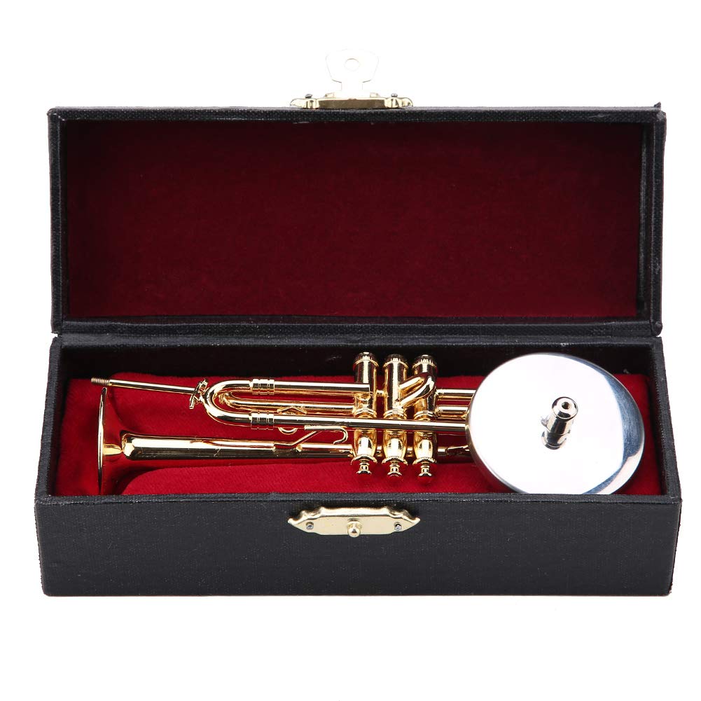 Miniature Trumpet Replica, Mini Trumpet Instrument Model, Golden Plated Trumpet Ornament, Top Grade Musical Instrument Gift, Boxed Mini Trumpet Collectible for Music Lovers