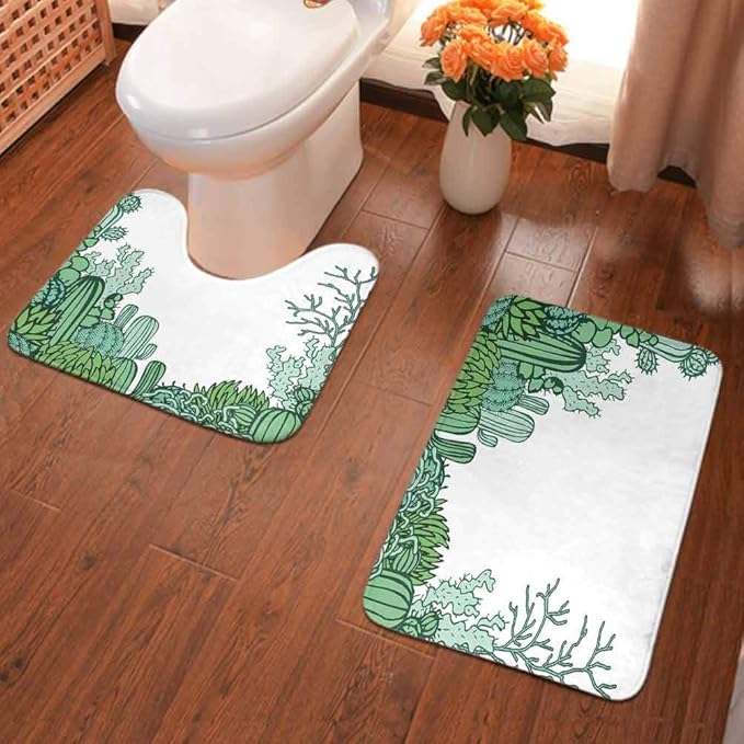 Cactus Decor - Juego de alfombras y alfombrillas de baño, diseño de