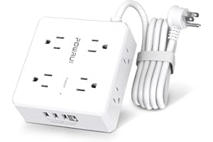 Surge Protector Power Strip - 6 Ft Flat Plug Extension Cord with 8 Widely Outlets and 4 USB Ports(1 USB C), 3 Side Outlet Ext