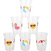 AimFun 100 Pc Pool Party Plastic Cups Summer Beach Disposable Clear Cups Tropical Hawaiian Luau 12oz Drinking Cup for Swimming Beach Ball Birthday Baby Shower Party Supplie