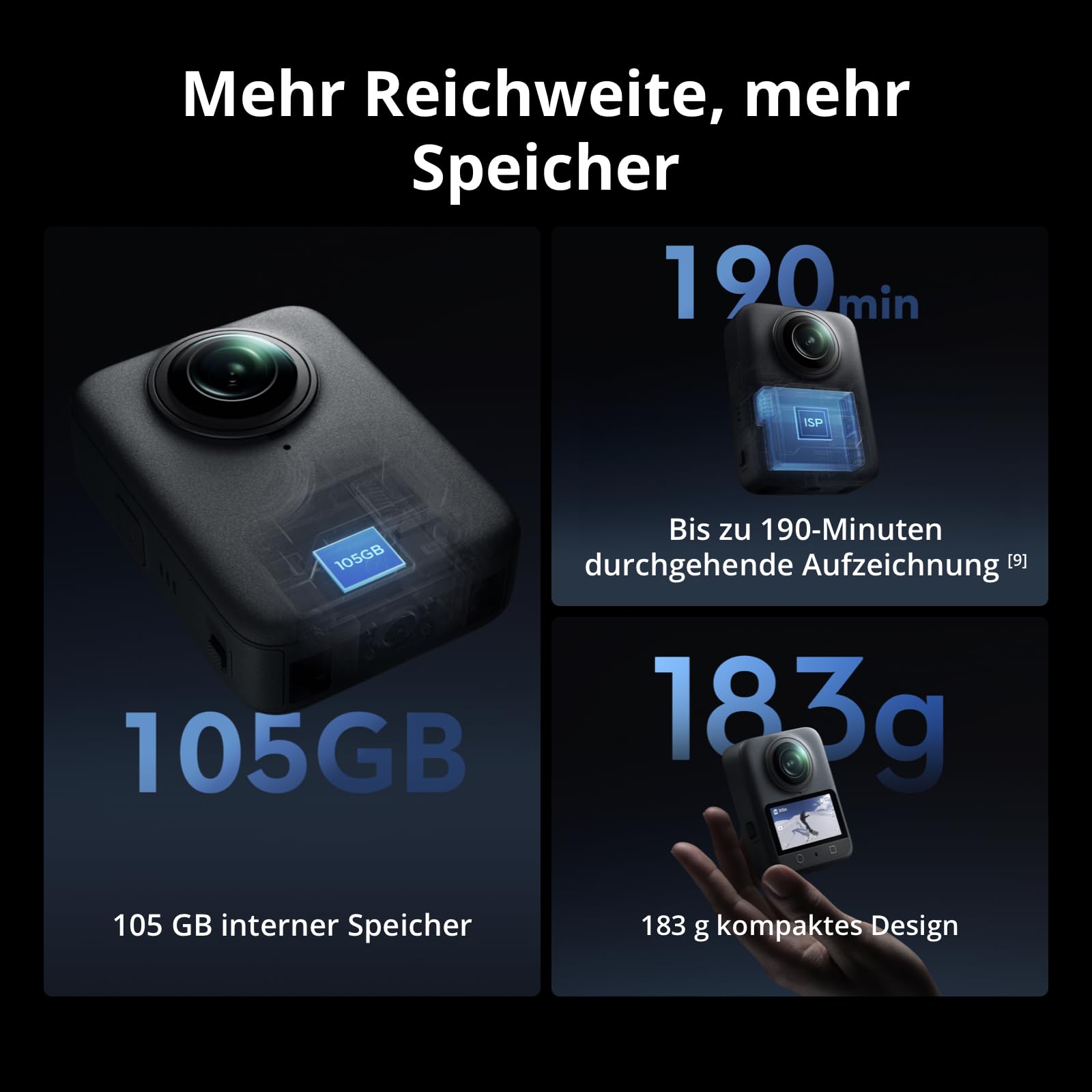 DJI Osmo 360 Essential Combo, 360 Kamera mit 1-Zoll 360° Aufnahmen, Natives 8K 360° Video, 1,2 m unsichtbarer Selfie-Stick-Kit, verlängerte Akkulaufzeit mit 2 Akkus 7