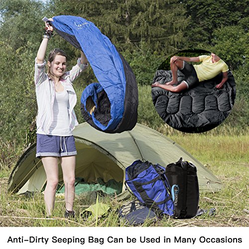 Yooan Sleeping Bag, Comfort Portable Lightweight Envelope Sleeping Bag with Compression Sack for Camping,Hiking,Backpacking,Traveling and Other Outdoor Activities -Single,Blue+Grey,(75"+12") x33